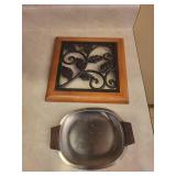 Wooden Bowls Set with Metal Bowls & Iron Panel - Made in India