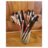 Assorted Chopsticks - Bamboo, Wood & Black Plastic, Floral Wrapped
