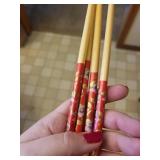 Assorted Chopsticks - Bamboo, Wood & Black Plastic, Floral Wrapped