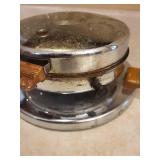 Waffle Iron - Vintage Round Electric with Wood Handles - Made in USA