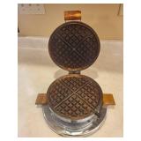 Waffle Iron - Vintage Round Electric with Wood Handles - Made in USA
