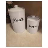White Ceramic Canister Set with Lids - 2-Piece Kitchen Storage