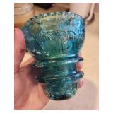 Teal Blue Glass Beaded Rim Hurricane Candle Holder