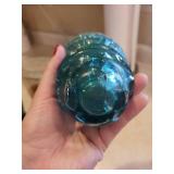 Teal Blue Glass Beaded Rim Hurricane Candle Holder