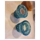 Teal Blue Glass Beaded Rim Hurricane Candle Holder
