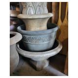 Ornate Concrete Planter Urn - Floral Relief, Large Garden Pot