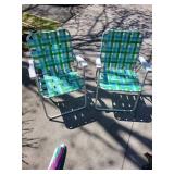 Pair of Floral Folding Beach Chairs - Bright Tropical Print, White Frames