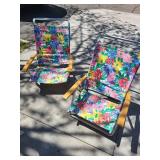 Pair of Floral Folding Beach Chairs - Bright Tropical Print, White Frames