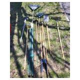 Garden Tools Assortment - Rakes, Shovels, Hoes & Pitchforks