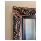 Mirror - Ornate Carved Wood Scroll Frame, Large Wall Mirror ~40 in tall