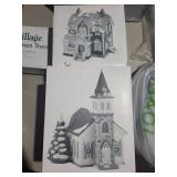 Snow Village Hartford House & Wedding Chapel, Evergreen Trees - Dept 56 Handpainted Ceramics