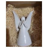 Angel Figurine Reading a Book - White Ceramic Decorative Sculpture