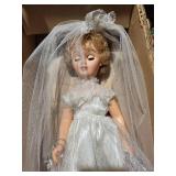 Vintage Porcelain Bride Doll - White Lace Wedding Dress & Veil