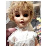 Vintage Porcelain Bride Doll - White Lace Wedding Dress & Veil