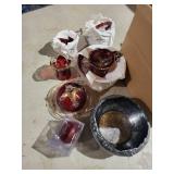 F.B. Rogers Silversmiths 1182 Red Glass Crystal Set with Lids & Gold Trim