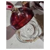 F.B. Rogers Silversmiths 1182 Red Glass Crystal Set with Lids & Gold Trim