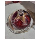 F.B. Rogers Silversmiths 1182 Red Glass Crystal Set with Lids & Gold Trim