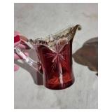 F.B. Rogers Silversmiths 1182 Red Glass Crystal Set with Lids & Gold Trim