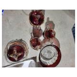 F.B. Rogers Silversmiths 1182 Red Glass Crystal Set with Lids & Gold Trim