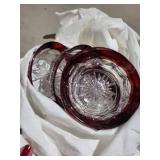 F.B. Rogers Silversmiths 1182 Red Glass Crystal Set with Lids & Gold Trim