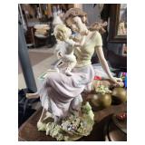 Porcelain Mother & Child Figurine with Floral Base - Pastel Hand-Painted