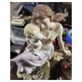 Porcelain Mother & Child Figurine with Floral Base - Pastel Hand-Painted