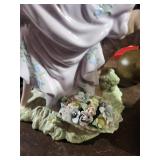 Porcelain Mother & Child Figurine with Floral Base - Pastel Hand-Painted