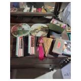 Two Floral Round Chinese Fans with Boxed Decorated Chopsticks & Cloisonné Vase