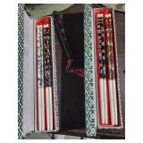 Two Floral Round Chinese Fans with Boxed Decorated Chopsticks & Cloisonné Vase