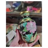 Two Floral Round Chinese Fans with Boxed Decorated Chopsticks & Cloisonné Vase