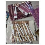 Assorted Chinese Silk Fabrics, Mongolian Text Scroll & Accessories - Floral Brocade & Embroidered Panels