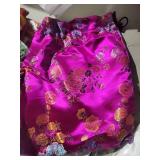 Assorted Chinese Silk Fabrics, Mongolian Text Scroll & Accessories - Floral Brocade & Embroidered Panels