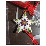 Chinese Knot Ornament - Star Pendant with Pearl Beads & Red Tassels