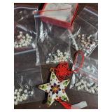 Chinese Knot Ornament - Star Pendant with Pearl Beads & Red Tassels