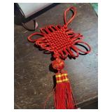 Chinese Knot Ornament - Star Pendant with Pearl Beads & Red Tassels