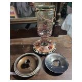 Vintage Glass Hummingbird Feeder - Copper Handle & Floral Base