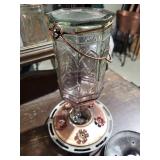 Vintage Glass Hummingbird Feeder - Copper Handle & Floral Base