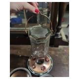 Vintage Glass Hummingbird Feeder - Copper Handle & Floral Base