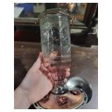 Vintage Glass Hummingbird Feeder - Copper Handle & Floral Base