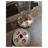 Vintage Glass Hummingbird Feeder - Copper Handle & Floral Base