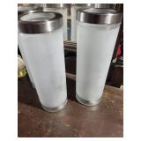 Frosted Glass Cylinder Vases With Stainless Steel Rims - Set of 3