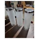 Frosted Glass Cylinder Vases With Stainless Steel Rims - Set of 3