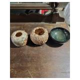 Ceramic Vessels Set: 3 Pitted Globe Vases & Green-Glazed Bowl