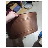 Round Copper Tub Planter with Rope Handles on Black Metal Stand