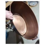 Round Copper Tub Planter with Rope Handles on Black Metal Stand