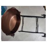 Round Copper Tub Planter with Rope Handles on Black Metal Stand