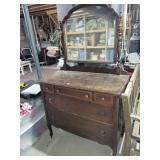Antique Dark Wood Dresser with Arched Mirror