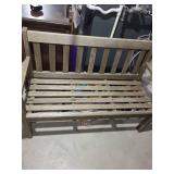 Weathered Wood Garden Bench with Slatted Seat and Armrests