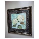 Hydrangea Floral Print in Ornate Dark Wood Frame with Gold Bead Detail