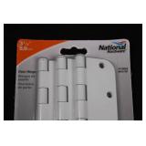 National Hardware Door Hinge 3-1/2' White Finish 3-Piece Pack - 2 Pack